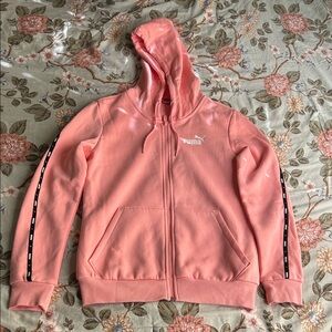 Puma Coral Hoodie with Black Sleeve Stripes